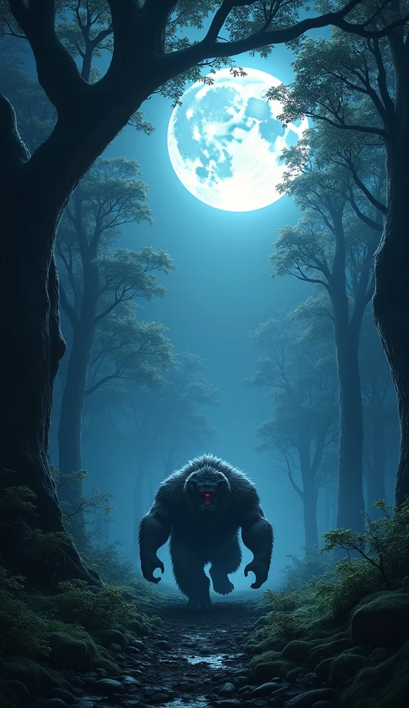 I want the image of a more elongated Giant Sloth from the Pleistocene at night when the ground is bioluminescent, and some fireflies simulate a sphere of disco-type lights in the sky , hyper realistic image