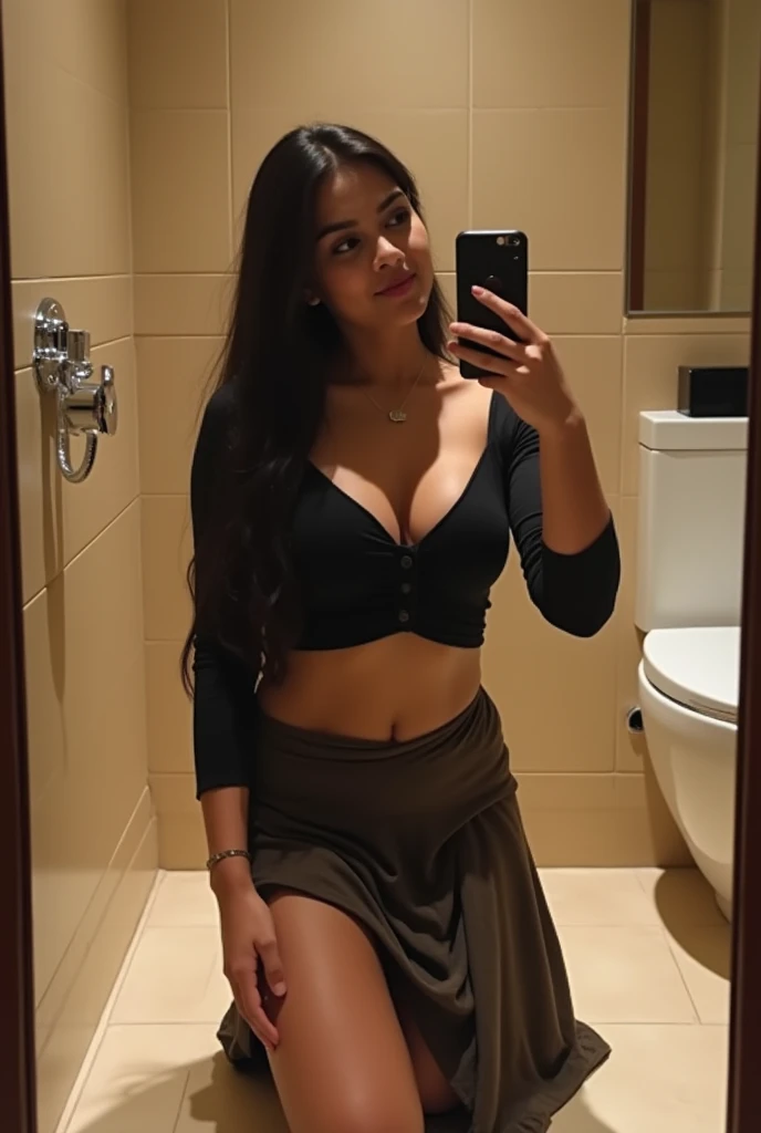 Arab woman in a bikini in a shower, body, ((selfie)), camera angled down, camera down, black bikini, plain background, fingering, (((((hand in panties)))))