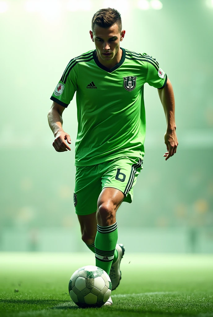 Soccer uniform with green and white colors