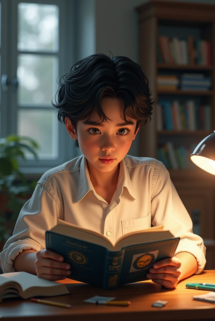 Create a boy with a book in high definition 4k --auto