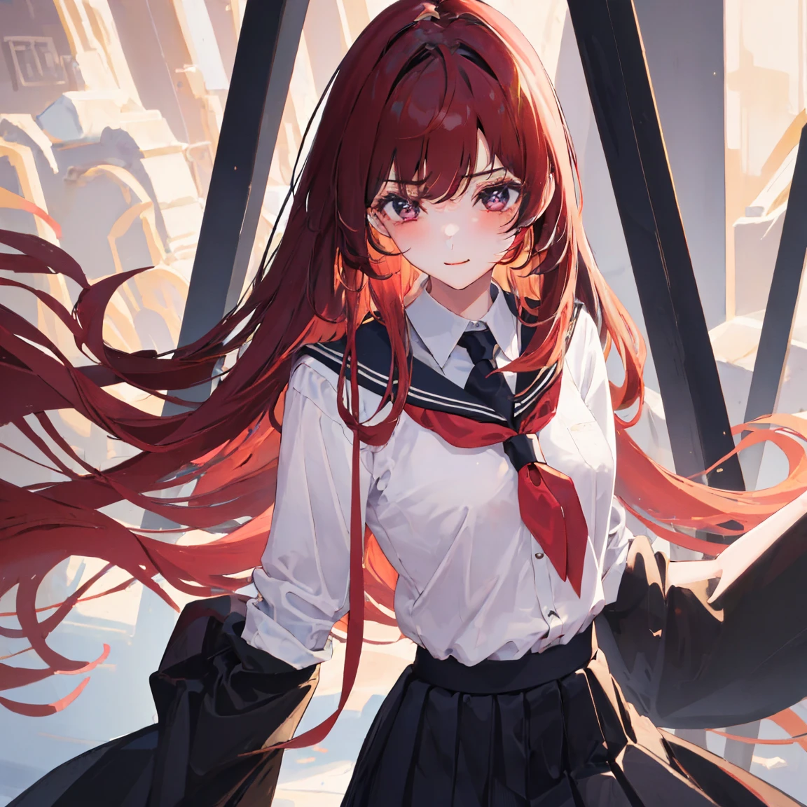 school uniform, Beautiful girl with strong lower body with short red hair , Slender body and elegant long black hair style . , Glamorous body with long blond hairstyle and black headband,Three beautiful girls, absurd,  high resolution,  The highly detailed , HDR, masterpiece,  best quality,  extremely detailed faces, delicate features,#Three people,#Three characters ,3 girls,((3 girls)) (3 girls: 2.1) 3 people each have a different hair style color ,japan ,schoolgirl ,Looking at Me ,smiling face,Sternum, high resolution, masterpiece, accurate,  Top Quality,  high detail,  Looking at viewers, Beauty, Clear Eyes ,Long hair,Big Haired ,(( Top Quality, Amazing quality,  is very aesthetic,  high resolution, Correction , soft lines,  Excellent Color , shiny skin  ))Tsundere　 female main 　The background is blurry ,　,Gweiz's style artwork、 beautiful animation、 Alone　、 beautiful animation girl、 beautiful animation girl、 anime girl 、 anime style 。8k、 Bowater's art style 、 Beautiful digital illustration 、 beautiful character painting 、 Stunning Anime Face Portrait  ,  official artwork , Lopa girl,  Lofi art style ,, Half-fish , Anime atmosphere, 富士フイルムと混ぜた anime style , Digital animation illustration,  animated wallpaper 4k ,　school