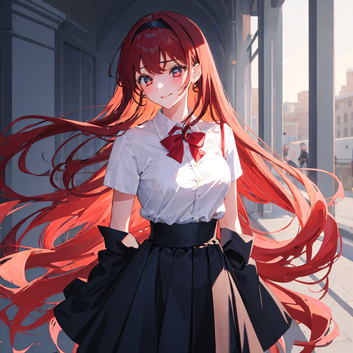 school uniform, Beautiful girl with strong lower body with short red hair , Slender body and elegant long black hair style . , Glamorous body with long blond hairstyle and black headband,Three beautiful girls, absurd,  high resolution,  The highly detailed , HDR, masterpiece,  best quality,  extremely detailed faces, delicate features,#Three people,#Three characters ,3 girls,((3 girls)) (3 girls: 2.1) 3 people each have a different hair style color ,japan ,schoolgirl ,Looking at Me ,smiling face,Sternum, high resolution, masterpiece, accurate,  Top Quality,  high detail,  Looking at viewers, Beauty, Clear Eyes ,Long hair,Big Haired ,(( Top Quality, Amazing quality,  is very aesthetic,  high resolution, Correction , soft lines,  Excellent Color , shiny skin  ))Tsundere　 female main 　The background is blurry ,　,Gweiz's style artwork、 beautiful animation、 Alone　、 beautiful animation girl、 beautiful animation girl、 anime girl 、 anime style 。8k、 Bowater's art style 、 Beautiful digital illustration 、 beautiful character painting 、 Stunning Anime Face Portrait  ,  official artwork , Lopa girl,  Lofi art style ,, Half-fish , Anime atmosphere, 富士フイルムと混ぜた anime style , Digital animation illustration,  animated wallpaper 4k ,　school