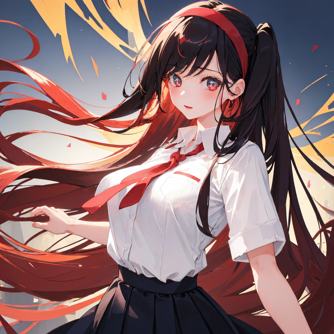 school uniform, Beautiful girl with strong lower body with short red hair , Slender body and elegant long black hair style . , Glamorous body with long blond hairstyle and black headband,Three beautiful girls, absurd,  high resolution,  The highly detailed , HDR, masterpiece,  best quality,  extremely detailed faces, delicate features,#Three people,#Three characters ,3 girls,((3 girls)) (3 girls: 2.1) 3 people each have a different hair style color ,japan ,schoolgirl ,Looking at Me ,smiling face,Sternum, high resolution, masterpiece, accurate,  Top Quality,  high detail,  Looking at viewers, Beauty, Clear Eyes ,Long hair,Big Haired ,(( Top Quality, Amazing quality,  is very aesthetic,  high resolution, Correction , soft lines,  Excellent Color , shiny skin  ))Tsundere　 female main 　The background is blurry ,　,Gweiz's style artwork、 beautiful animation、 Alone　、 beautiful animation girl、 beautiful animation girl、 anime girl 、 anime style 。8k、 Bowater's art style 、 Beautiful digital illustration 、 beautiful character painting 、 Stunning Anime Face Portrait  ,  official artwork , Lopa girl,  Lofi art style ,, Half-fish , Anime atmosphere, 富士フイルムと混ぜた anime style , Digital animation illustration,  animated wallpaper 4k ,　school