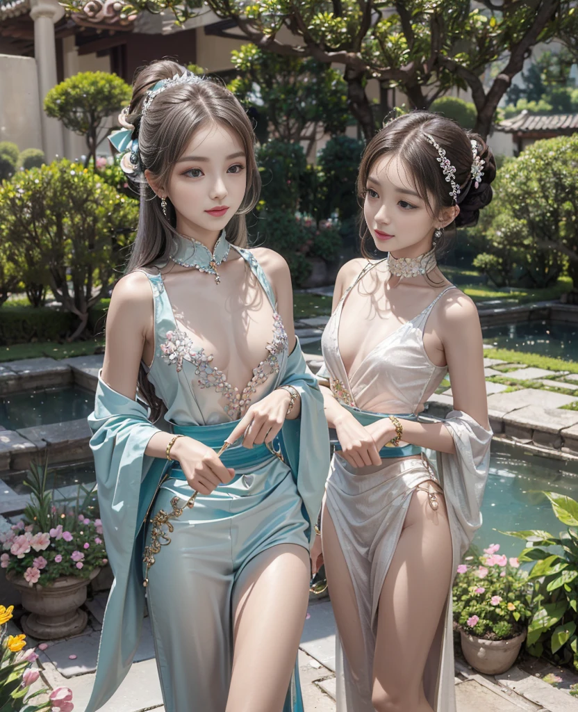 Best quality， Ultra-high resolution， （Realistically：1.4），Cute hairpin，Baoyu Girl， A pair of clear and moving peach blossom eyes,Royal sisters，Sunshine on the face，Long curly hair，（in the forest：1.4），（Necklace：1.2），（White skin：1.4），（Full Body Love：1.2）Sense of atmosphere，A beautiful girl，Look directly at the audience， Close-up cleavage ，(Reality:1.4),1 girl,Sexy,(Upper Body:1.4),(Wet),(:1.2)