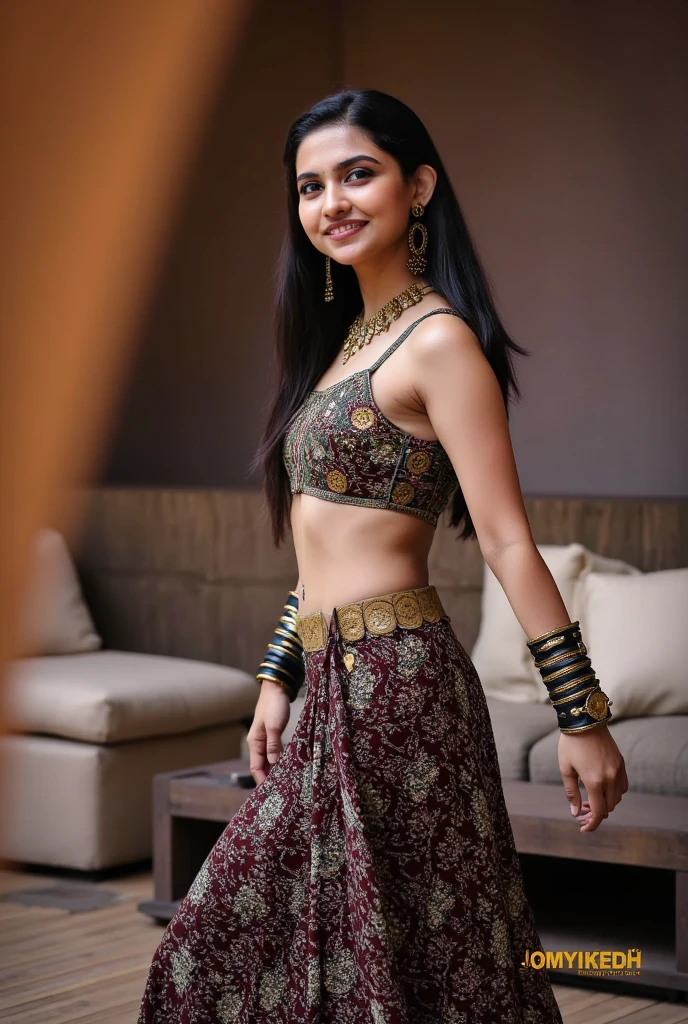 A beautiful belly dancer, a beautiful Indian girl, gold body jewelry, leggings with a transparent veil, silk ribbon on the wrist, swaying, seductive, luxurious tent, many pillows, (Best Quality, 4k, 8k, High, Masterpiece: 1.2), highly detailed, (Realistic, Photorealistic, Photo-Realistic: 1.37), dramatic lighting, vibrant colors, intricate details, elegant form, flowing movements, Arabic style, fantasy art