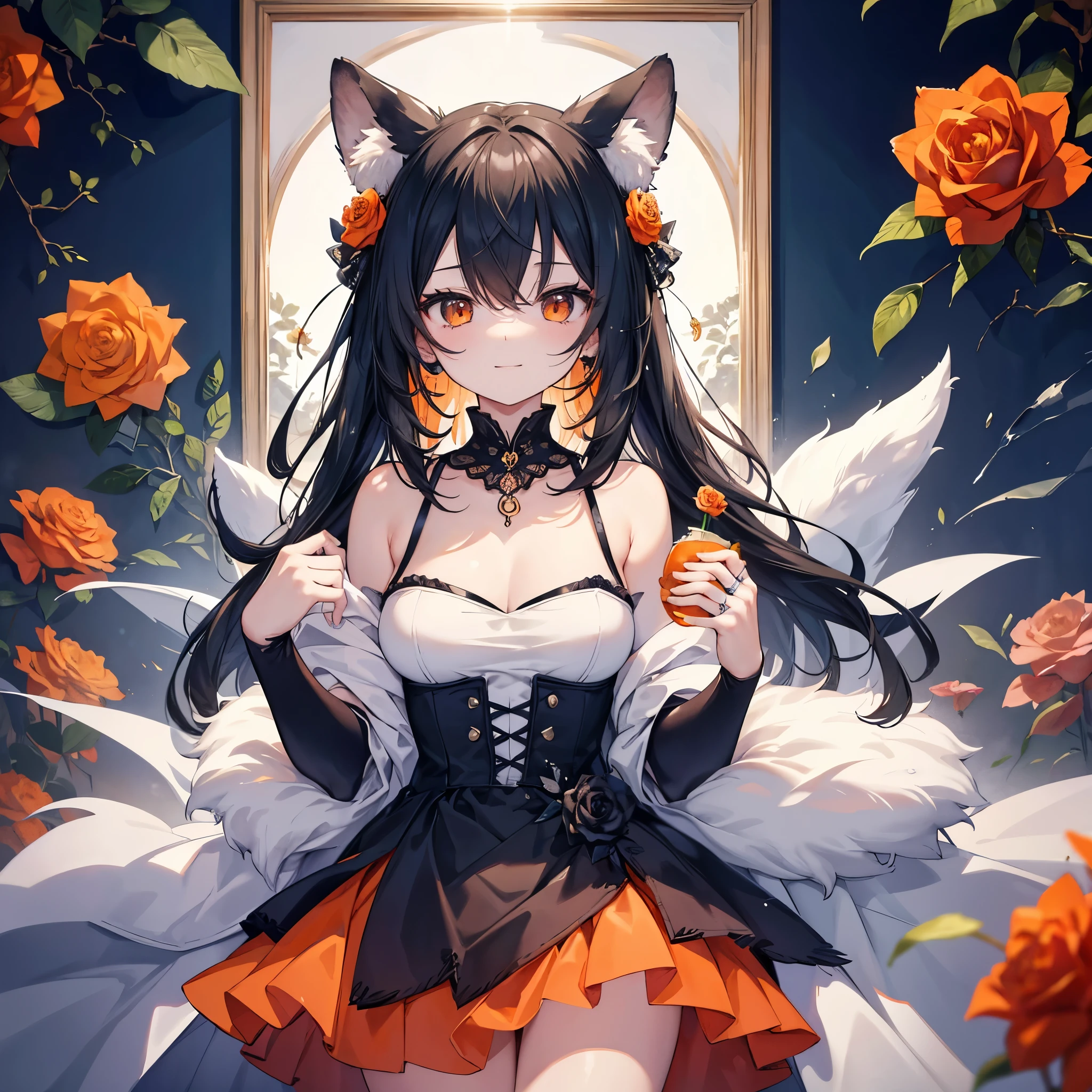 Watercolor elements, 1girl, kemono, furry, detailed body fur, animal face, animal hand, unfocused spread of gold flower, 