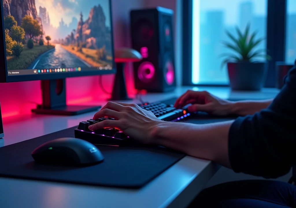 a gamer using his keyboard

