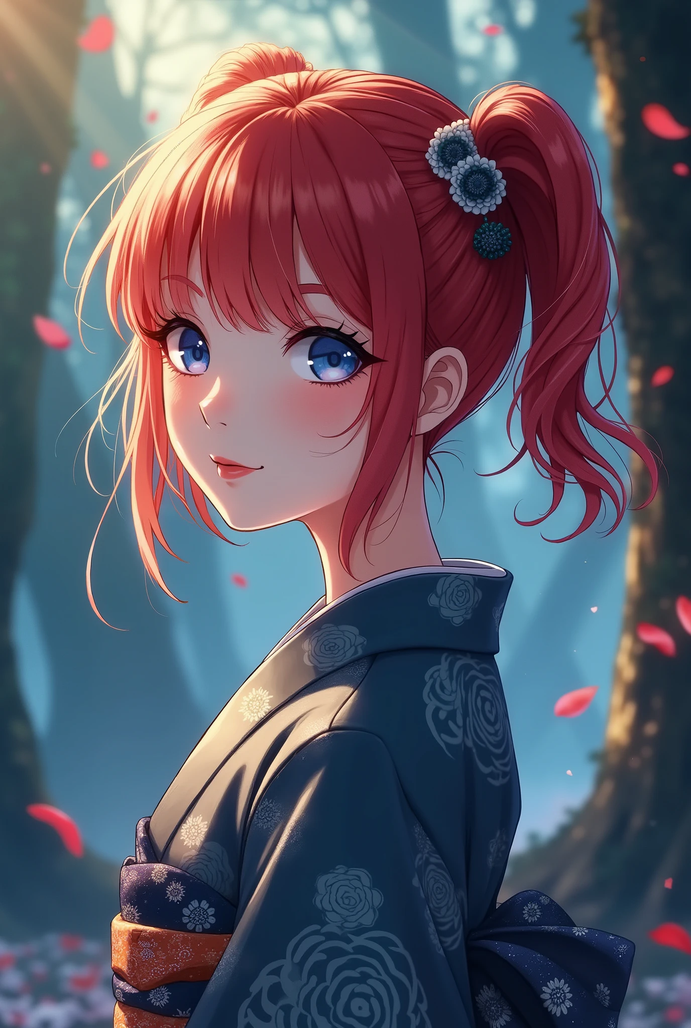 Anime girl with red hair and blue eyes in a kimono（nakano nino) - SeaArt AI