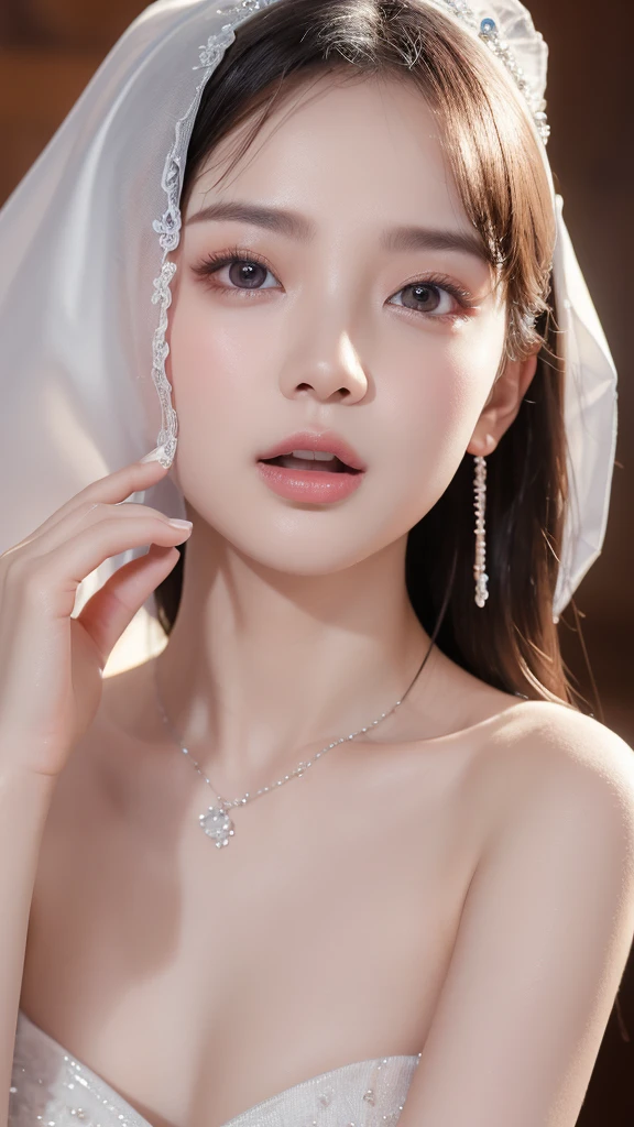 (Canon RF85mm f/1.2), (8K, RAW photos, best quality), (masterpiece), (actual, photograph actual), (Very detailed, High Detail, Best image quality, Super detailed, high resolution, Very detailed, Very detailed的描述, Ultra-fine, Extremely exquisite and beautiful work), Beautiful and delicate girl, Solo Girl, ((Perfect body)), Very detailed eyes and face, White skin, Noble beauty, ((The skin texture is delicate, Pores)), Perfect anatomical structure, Beautiful body, Delicate face, Slim abs, Slim waist), Big Ass, (Large Breasts, Breast enlargement), (Cleavage), (affectionate gaze, soulful eyes, Glowing eyes), (beautiful and clear eyes), (Bounce Curly Messy Long Hair), (Smile:1.2), (fascinated expression), (Attractive appearance), ((Low-cut,Wedding dress,No Sling,Show your shoulders,E cup)), ((Tight)), ((bud)), ((wear glasses)), earrings, necklace, ((night)), ((Street View, moonlight)), Physically Based Rendering, Realistic lighting, (((Deep cleavage))), ((looking at the audience)), ((Everlasting)), ((Happy and shy))
