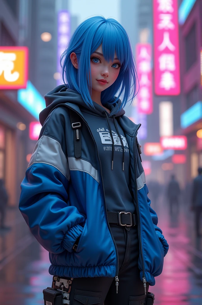 masterpiece, best quality, half body, portrait, night city, 1girl, anime, 3D, Japan, pixar, realistic, teen girl, smiling, cute face, harajuku fashion style, rain coat, beautiful, colourful, neon lights, cyberpunk, smooth skin, illustration, artstation, painting by stanley artgerm lau, sideways glance, foreshortening, extremely detailed 8K, smooth, high resolution, ultra quality, highly detail eyes, highly detail mouth, highly detailed face, perfect eyes, both eyes are the same, true light, glare, Iridescent, Global illumination, real hair movement, real light, real shadow, real face, hd, 2k, 4k, 8k, 16k, realistic light, realistic shadow, bright Eyes, fluorescent eyes, soft light, dream light