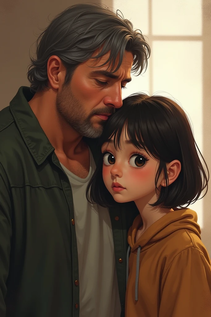 Imagem, fotografia, of a father hugging his daughter.