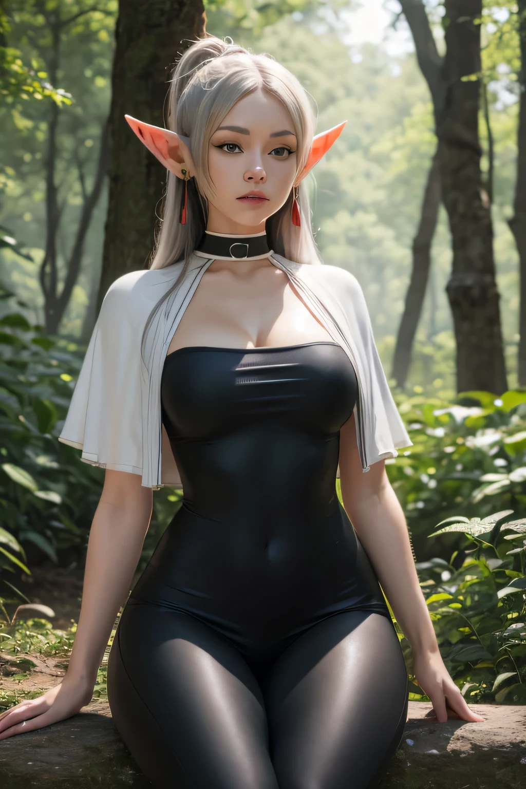 Highest quality, 4K, masterpiece, art, anthropomorphic white fox, not human, Not a man, not human face, Correct ???????, Correct finger, white wool, white clothes, jeans (white), Jacket (white), fursona art, Incredibly large breasts (Covered), simple white background, white white, Green Eyes, Cunning look  