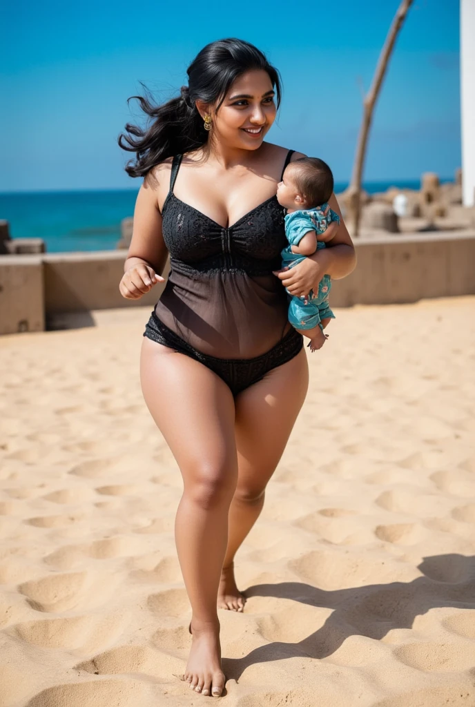 White bimbo in thong with a giant ass and a black newborn baby