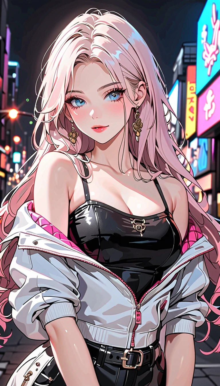 1girl, beautiful detailed eyes, beautiful detailed lips, hip-hop style outfit, street style fashion, urban jacket, urban city background, neon lights, vibrant colors, dynamic pose, graffiti art, cinematic lighting, , showing bare shoulders, cleavage,big breasts, 8k, high quality, cinematic, highly detailed, sharp focus,physically-based rendering,extreme detail description,professional,vivid colors,bokeh,portraits, long hair, shenhe, blue eyes, braided ponytail, earrings, eyelashes, eyeliner, eyes visible through hair, eyeshadow, hair between eyes, makeup, red eyeshadow, sidelocks, single earring, symbol-shaped pupils, tassel, tassel earrings, white hair, long hair, black gloves, mature female, unaestheticXL_bp5, (negative_v2 Color_Balance_Calibration:0.8), best quality, masterpiece), earrings, jewelry, makeup, lipstick, red lipstick, whole body, full body shot
