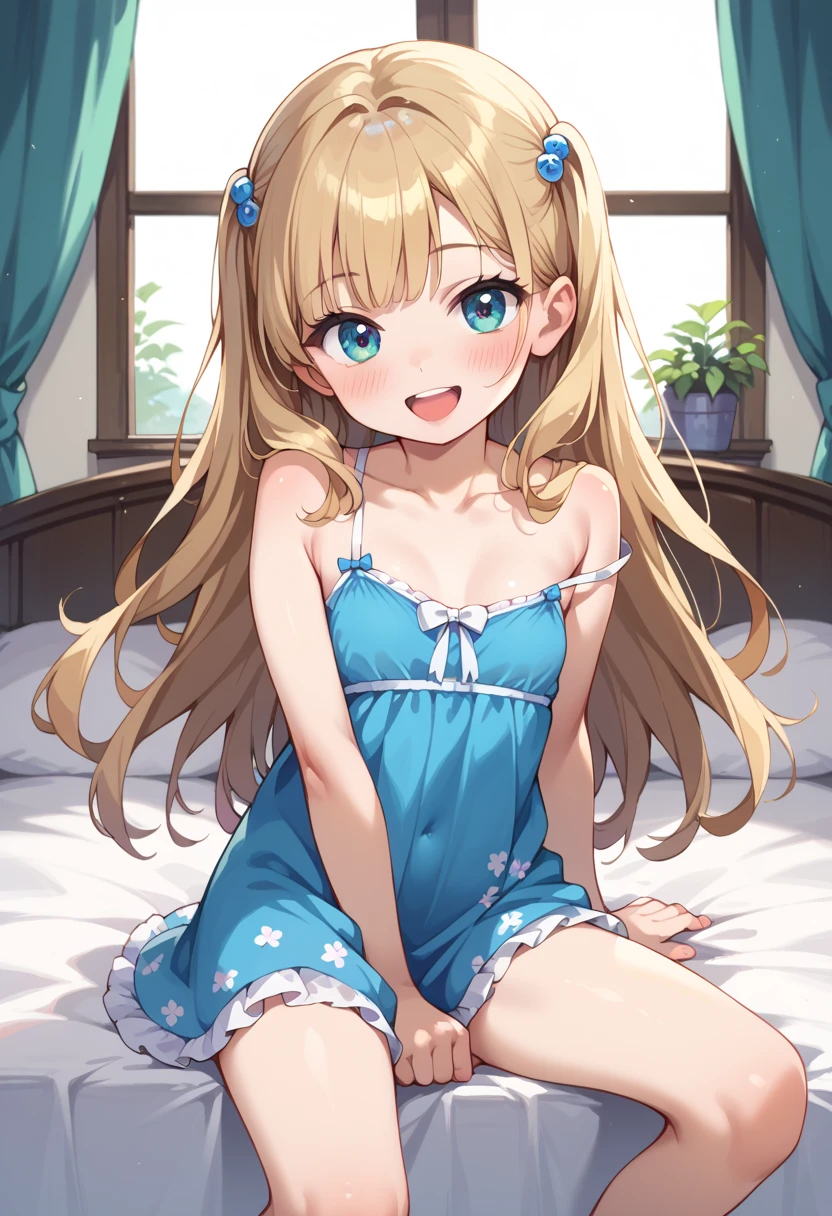 (( best quality)), ((masterpiece)), (be familiar with),  perfect face, indoor, bedroom,  viewer,
One woman,  Gamemun Neko ,
 open mouth,  ecstatic expression with hands in front of body, blush, smile,
Small breasts,  flat chested, Young girl, Lori,  kids,  girl,
 long hair,  Long Hair,
Leg spread,