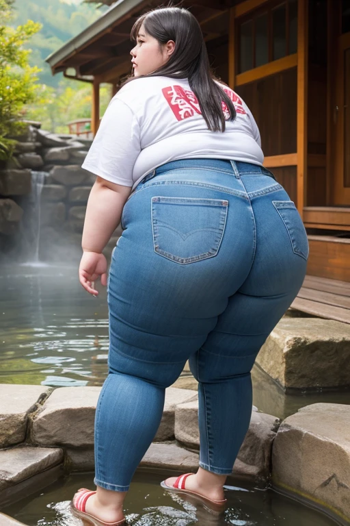 realistic depiction、super obeseの1人のjapanese woman、Very ugly、super obese、super big breasts、Weight 300kg、very fat woman、Fat woman wearing a white collared shirt、black bra、japanese woman、laughter、Tight Skirt、outdoor、a bit、little woman、His height is only 145cm、Ugly with short legs, super obese, huge boobs, monster ass, Plain underwear, daytime,