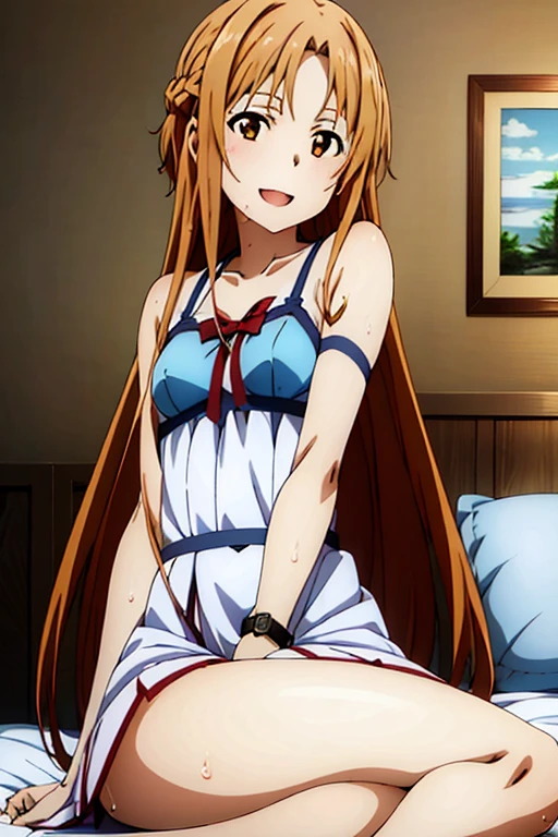 (( best quality)), ((  Masterpiece )), (Familiar with),   perfect face, indoor, bedroom,   watch viewers,
 one woman,  Yuuki as a costume ,
  open her mouth  ,  euphoric expression, , smile,
 small breasts,   flat chested, , ,  s,  girl,
 long hair,   long hair,
 legs,  masturbates， orgasms，Love juice，