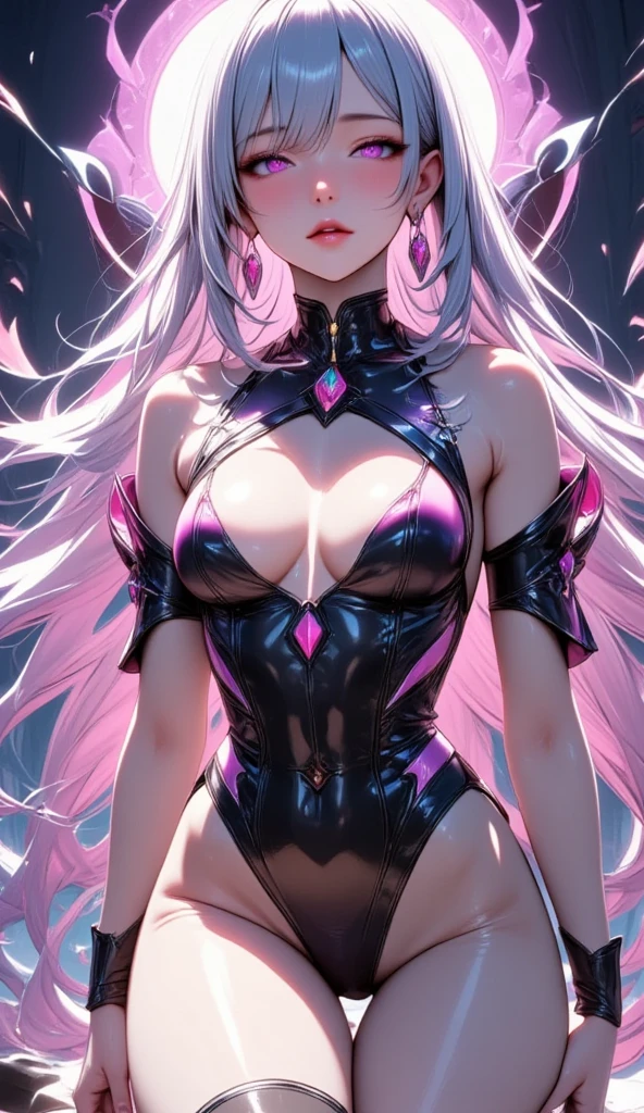  mature beautiful woman with ,( best quality, very detailed depiction , Incredible High Resolution ,High quality anime drawings),(Magical girl costume based on black and pink:2.0,Fluttering costume, latex bodysuit ,Body net suit, black tights, thigh-high boots),( green hair,Swirling Eyes:2.3,Purple Eyes, Hollow Eyes:2.3, Mind Control:2.3,hypnotism,Glossy lips, glamorous body, slender ,stoic,Empty look,Fall,Fallen into evil,Being manipulated,Beautiful legs, healthy legs), cowboy shot:2.0