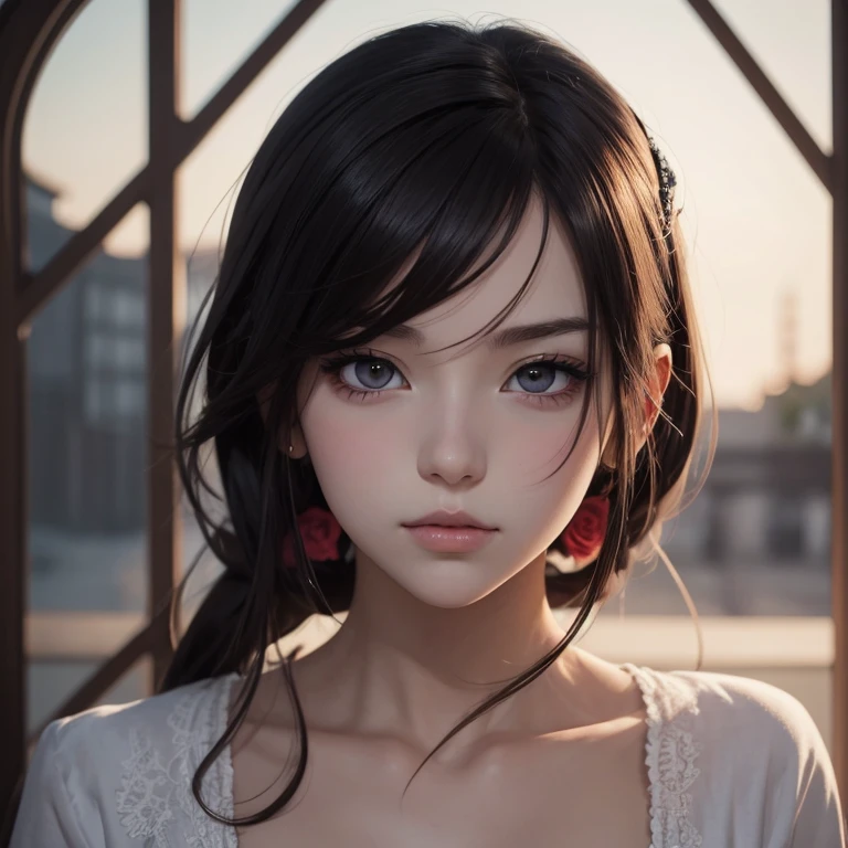 Fille anime avec de longs cheveux noirs et une robe blanche avec des roses rouges, guweiz, Guweiz sur Pixiv Artstation, Art numérique anime détaillé, belle fille d'anime, Guweiz sur ArtStation Pixiv, style anime 4 k, les gars, beau portrait d'anime, portrait détaillé de fille d'anime, belle femme anime, art d&#39;anime détaillé en levrette robe levée