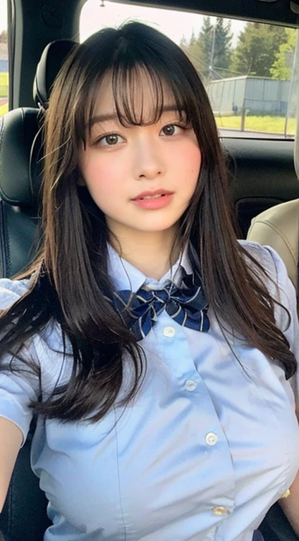 Inside the car、、Big Breasts,Junior high school students、uniform