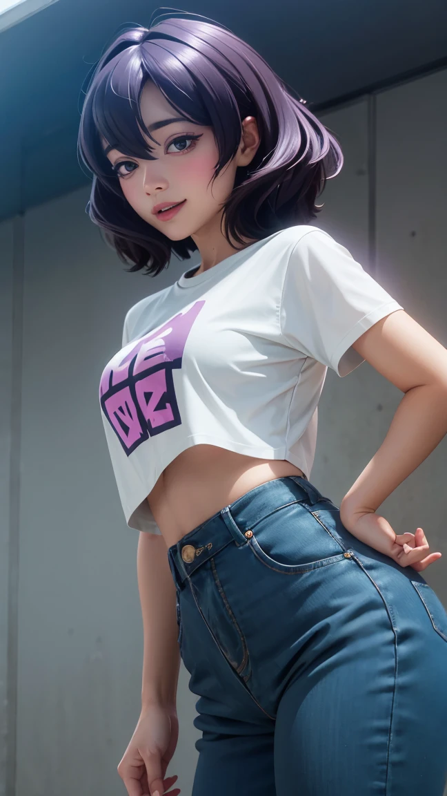 utena hiiragi, magia baiser, underboob t-shirt, Upshirt, perfect ass, perfect breast, perfect body, slim, sexy, beautiful, cute, smiling, 8k, ultra-detailed, realistic, photorealistic, photo-realistic:1.37, best quality, 4k, highres, masterpiece:1.2