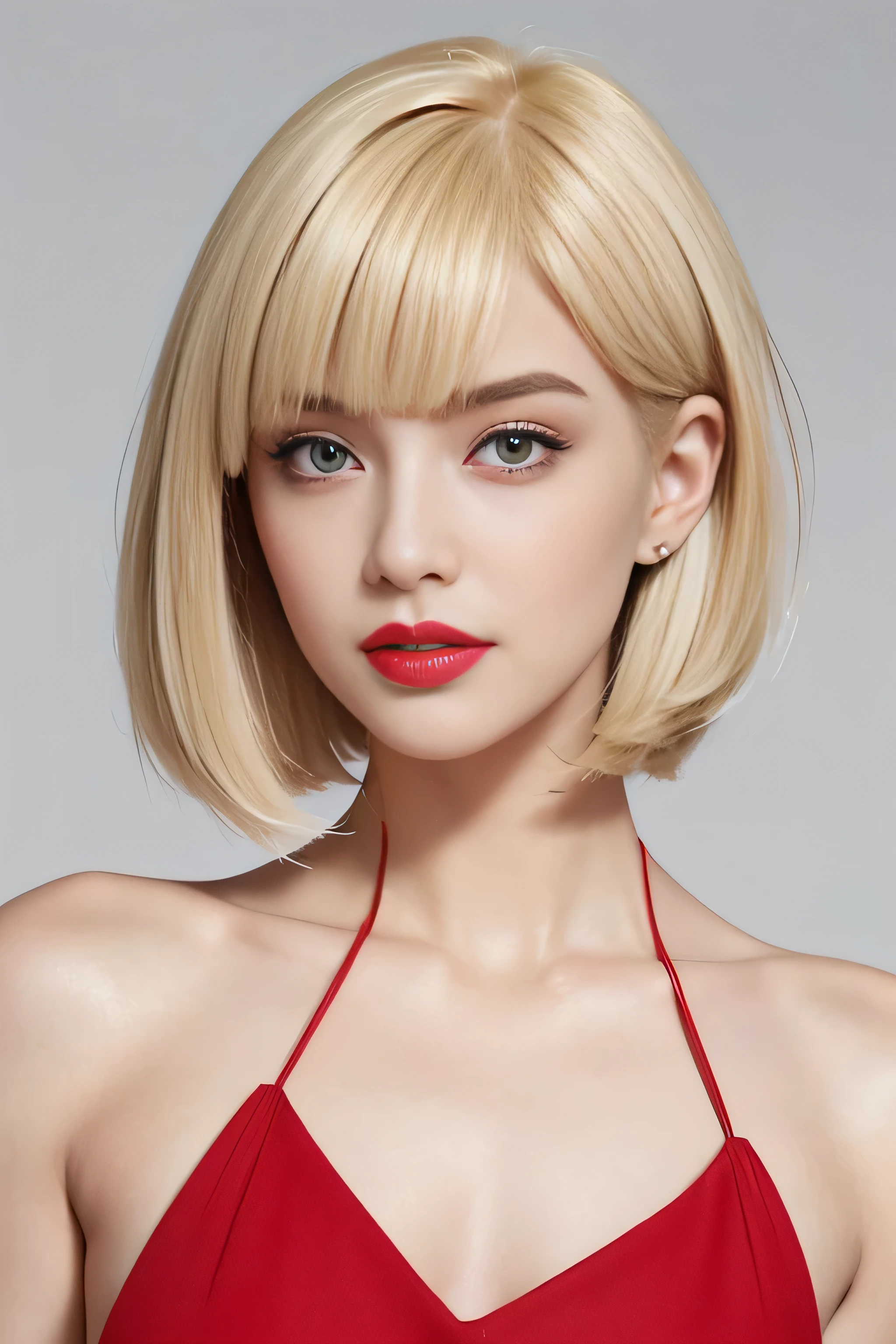 (((Her hair color is the perfect blonde.:1.8!!)))　(((Her hair color is the perfect blonde.:1.8!!)))　(((Her hair color is the perfect blonde.:1.8!!)))　(((Her hair color is the perfect blonde.:1.8!!)))　(((Her hair color is the perfect blonde.:1.8!!)))　(((Her hair color is the perfect blonde.:1.8!!)))　(((Her hair color is the perfect blonde.:1.8!!)))　(((Her hair color is the perfect blonde.:1.8!!)))　1 female　(Photographed from the chest up)　(She turns to the viewer、She has a very sexy face!!!!!)　(((Her hair color is the perfect blonde.:1.8!!)))　((Her hair is very straight!!!))　(Her bangs are neatly trimmed そして straight down.:1.4)　((Large Breasts:1.6))　((Highest quality))　((masterpiece))　(family friendly)　(Get used to it)　(White wall background!!!!!)　(She is France&#39;s most sensual 24-year-old face cosmetics model..)　(((Her hair is cut in a very straight bob that reaches almost to her shoulders.....!!!.)))　(Highest quality&Highly detailed black hair　her hair is beautiful, There is a volume and、、、、、、Very shiny.、Very beautiful silky hair　Beautiful silky hair　Shiny Hair　Her hair is very straight)　(Get a sensual make-up treatment from a professional make-up artist....　Exquisite texture:1.4　Bright red lipstick!!!　Beautiful black eyeliner)　Perfect Woman&#39;face　(Her face is dignified そして sexy)　((Her eyebrows are very thin:1.8))　Perfect Woman&#39;face　(Her face shape is thinner than average:1.8)　(Her eyes are larger than average:1.8　Her nose is higher than average:1.8)　(Her body is more attractive than the average French woman...:1.5　Her skin is a typical Caucasian complexion...　Her skin is very high quality and ultra high definition.、very beautiful そして glowing skin)　(Her face is dignified and sexy)　((Rich 1.4))　(Extremely detailed 8K)　(Ultra-fine skin texture 1.4)　(current, Vibrant:1.4), 　Sharp focus:1.2、Beautiful woman:1.4　Dynamic Lighting　(Genuine RAW photos taken by professional photographers)　(Surreal photos by professional photographers :1.2)　(((Her hair color is the perfect blonde.:1.8!!)))　(((Her hair color is the perfect blonde.:1.8!!)))　(((Her hair color is the perfect blonde.:1.8!!)))　(((Her hair color is the perfect blonde.:1.8!!)))　(((Her hair color is the perfect blonde.:1.8!!)))　(((Her hair color is the perfect blonde.:1.8!!)))　(((Her hair color is the perfect blonde.:1.8!!)))　(((Her hair color is the perfect blonde.:1.8!!)))　