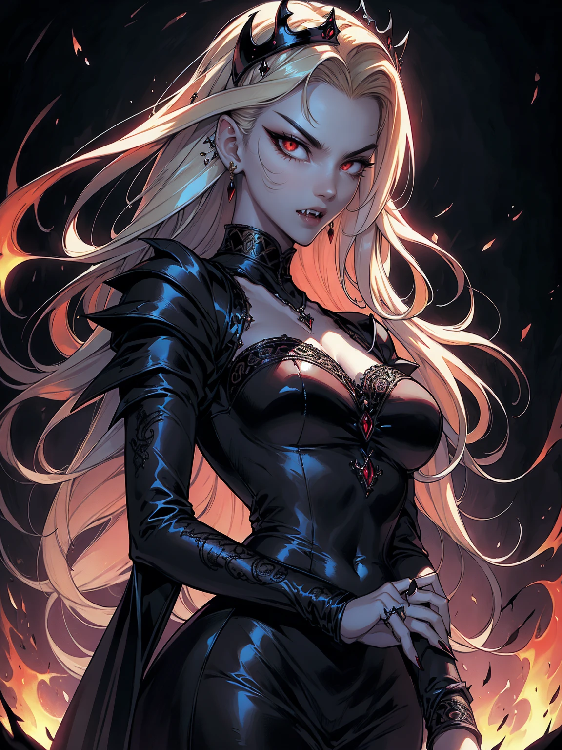by Conrad Marca-Relli, (gothic noir , Classicism Art but extremely beautiful:1.4), (intricate details, masterpiece, best quality:1.4) ,
Conceptual Art, reference illustration, concept art, dynamic pose , looking at viewer, niji style, glowing red eyes, evil smile, blonde hair,
<lora:add-detail-xl:1> <lora:xl_more_art-full_v1:0.5> <lora:looking_at_viewer:2> <lora:M_niji_XL:0.7>