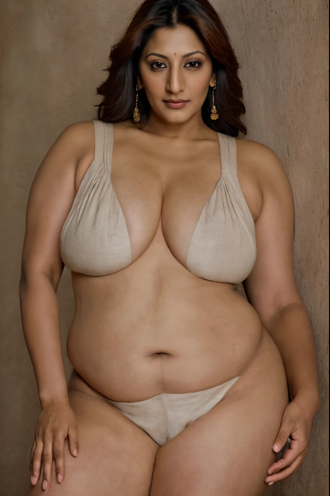 (masterpiece,best quality,photorealistic:1.37),portrait,1girl,beautiful,young,realistic,earrings,lipstick,mascara,artistic nudity,(small breasts),(huge sagging),breasts apart,looking at viewer,medium full body,(posing sexy for a figure painter),victorian style,vivid colors,soft lighting,intrincate details,realistic body proportions,anatomically correct,fine detail