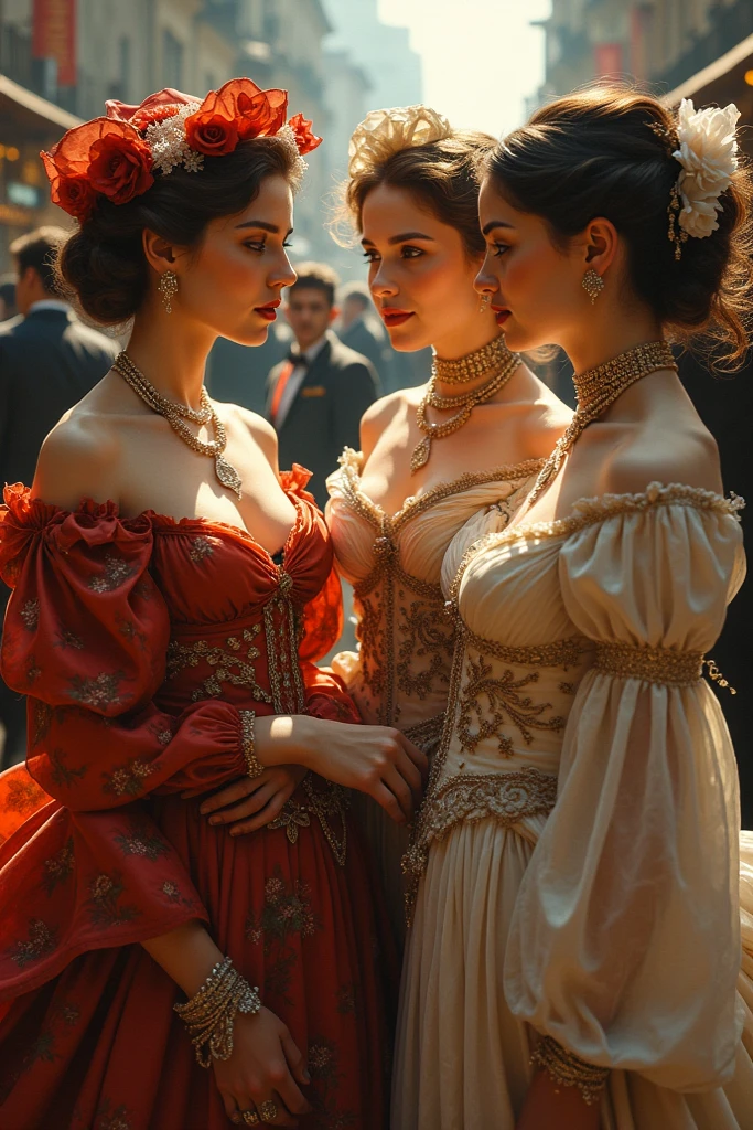 2 beautiful alcoholic women in Rome in the 1900s 4k realistic in the square 