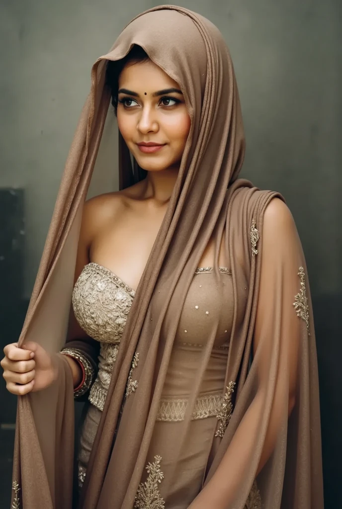 wearing burqa, bosom visible