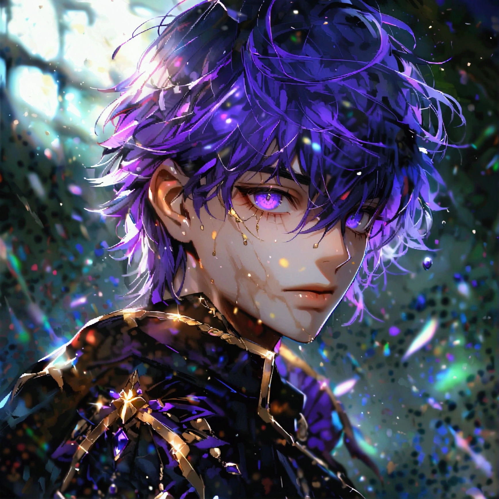 Child boy, white eye, scar on forehead, purple curly hair, black kimono,"Anime character design inspired by Naruto, full of dramatic and impressive lighting, focus on the centralized character, impressive face, full of creative details, ultra-fine 2D design, scenery bathed in creativity, boasting 2D anime resolution clarity, HD anime graphics, high-octane rendering"