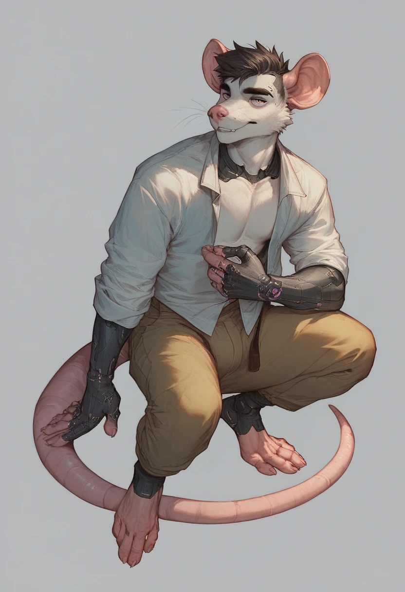 Anthropomorphic male furry rat，Character setting，Dark color scheme，The face is more human-like，Firm eyes, full body design, fullbody portrait, nsfw, no cloth jerking off his dick to the camera, CYBERPUNK