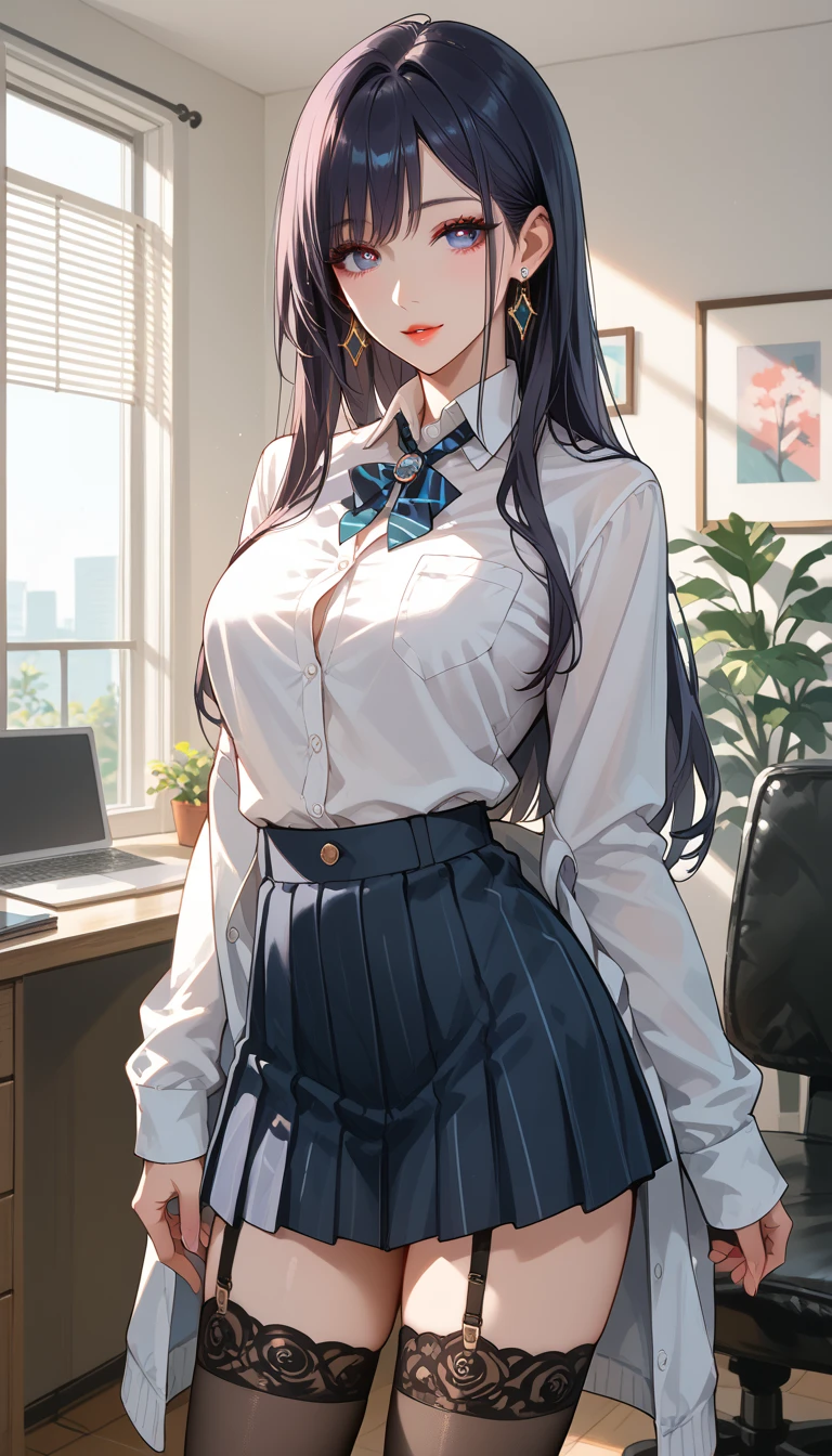 (((masterpiece))),(((High resolution)))、(((8K)))、(((perfect face)))、(((Japan beauty)))、20 years old、((sleeveless business shirt, business mini pencil skirt)), look at the camera, thighs、((top quality eyes)), detailed texture, ((high resolution face))