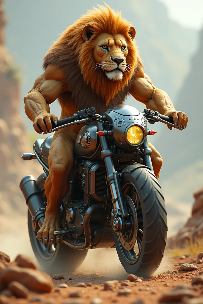 A lion man sitting on a bike yamha MT 15 background with fire and waterfall