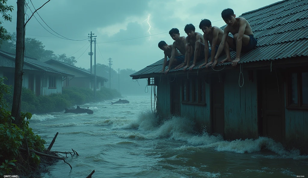 Indias kota barrage 19 gates open and people caught in water. Water flows hardly. Scarry photo create