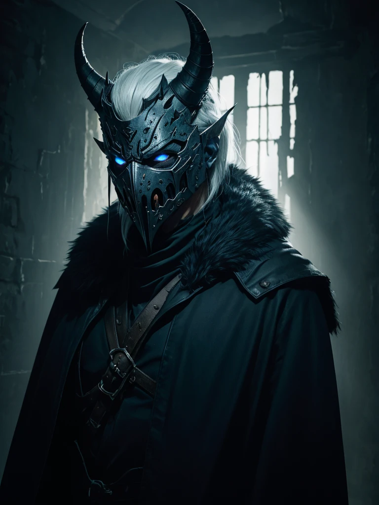 (extremely detailed 8k wallpaper), a medium shot photo of Grim dressed as a scary masked white chains-supervillain in an orange armour made of white glowing armour from marvel, theme, intricate, high detail, dramatic, old building with white chains in the background