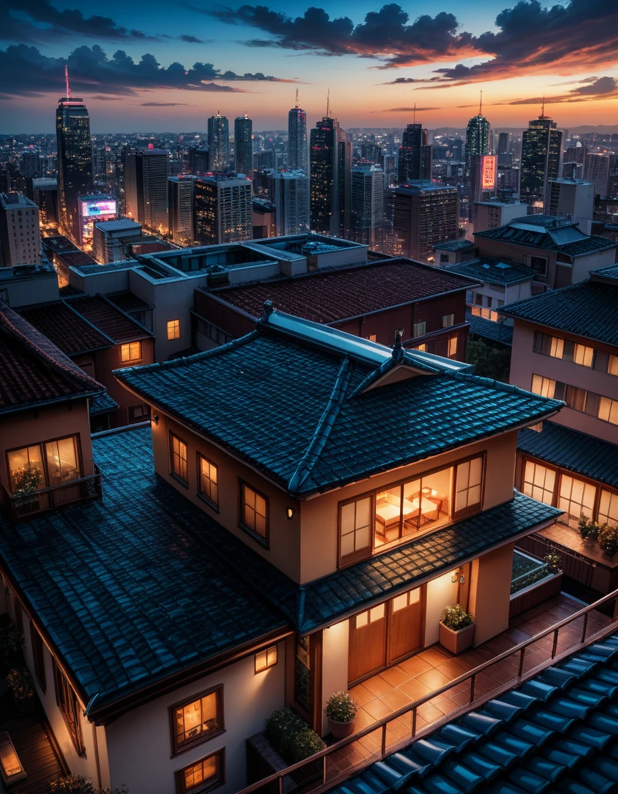  close-up of the sofa and table on the roof, Roof romantic, Roof , city Roof, set in tokyo Roof, living room background, in a Roof, neon light Roof, on a Roof, Roof, on future tokyo night Roof, on Roof, sits on a Roof,  City lights in the background ,  relaxing concept art , skyline view from a Roof  realistic image, masterpiece,  artwork ,  hyperrealistic, rendering ,  realistic physical rendering ,  photorealistic rendering ,  highly detailed ,  high-quality render ,  architectural rendering ,  very realistic 3D render ,  realistic image,