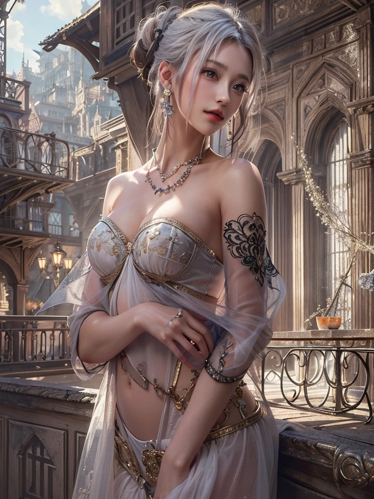 (Zendaya:Evangeline Lilly) ,sitting on some stairs, ripped jeans, tank top, ((pulls up her shirt)) , slightly muscular, Beautiful anime waifu style girl, hyperdetailed painting, luminism, art by Carne Griffiths and Wadim Kashin concept art, post-apocalyptic background, abstract beauty, approaching perfection, pure form, golden ratio, minimalistic, dark atmosphere, unfinished, concept art, intricate details, 8k post production, high resolution, hyperdetailed, trending on artstation, sharp focus, studio photo, intricate details, highly detailed, by Jon Bauer