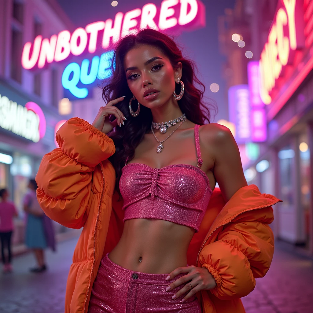 Image showcasing A vibrant and fierce IG influencer photo featuring a confident young ...
