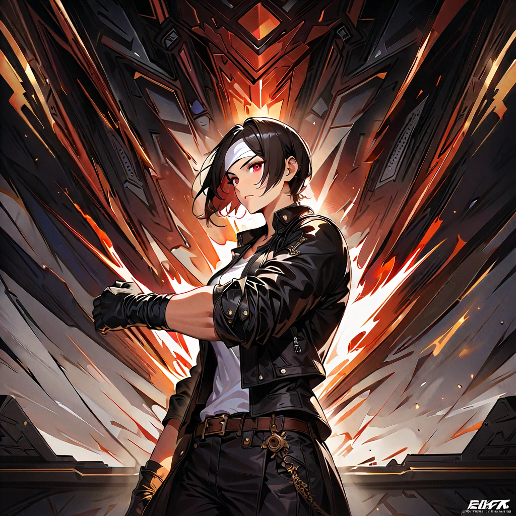 ( best quality, 4K, 8k,  high definition ,  Masterpiece :1.2),  super detailed, 1 person, woman, steampunk design, ((  BLACK LEATHER JACKET WITH ROLLED UP SLEEVES )), fingerless gloves, (( white headband )),  white t-shirt,  black pants , WHITE SHOES DESCRIPTION : Brown belt,  shortcut that doesn't shed bangs ,  black hair, Dark Skin, red eyes, In front of the hangar, cowboy shooting,  viewers, steam, cigarette, Powerful strokes,  High Contrast , Portrait of a Hero,  ADRENALINE RUSH , Detailed Weapons, Strength,  SHOCK ENERGY , Violent, (口にタバコを持ったwoman).
