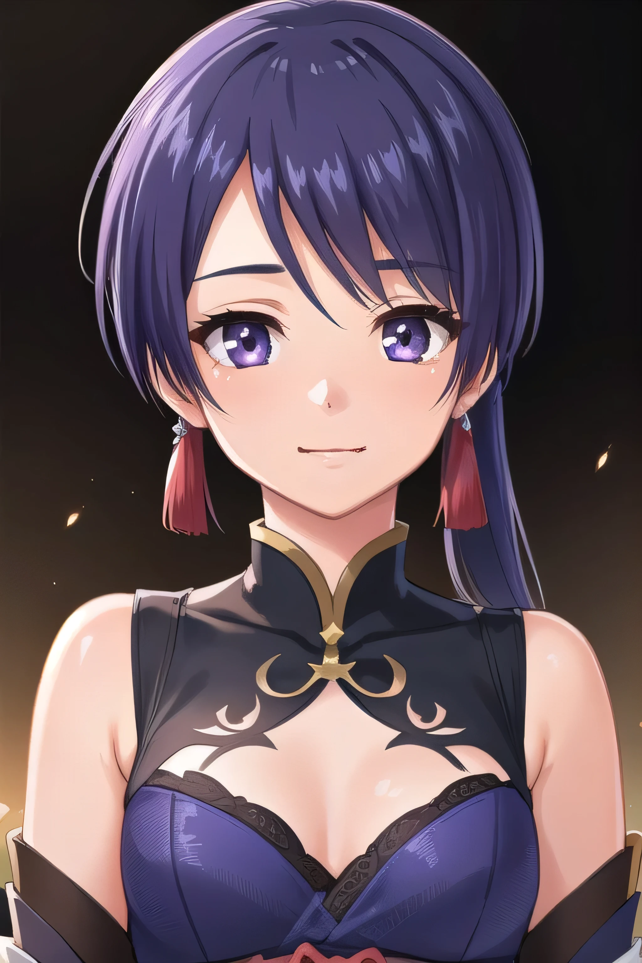 1girl, purple hair, purple eyes, purple dress, genshin impact, evil smile, crimson red, onmyoji portrait, eight trigrams, anime style, zodiac knight portrait, genshin impact ayaka, ayaka genshin game, (best quality,4k,8k,highres,masterpiece:1.2),ultra-detailed,(realistic,photorealistic,photo-realistic:1.37),digital painting,intricate details,highly detailed face,extremely detailed eyes and face,longeyelashes,detailed clothing,dramatic lighting,cinematic composition,vibrant colors,striking pose