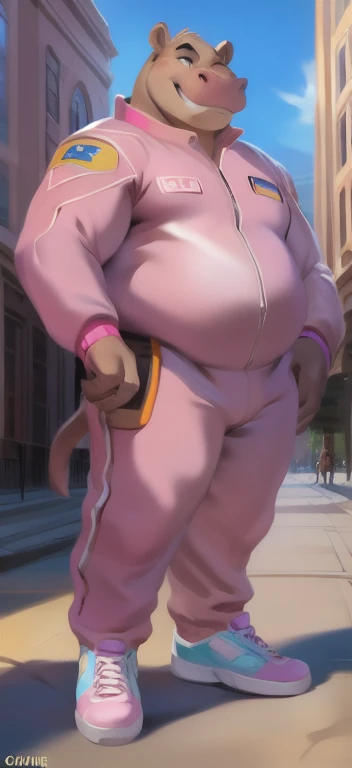 ((Snout, hair)), by bebebebebe, (by schmutzo), standing, solo, female, big breasts, mouse, street, blue military spacesuit,