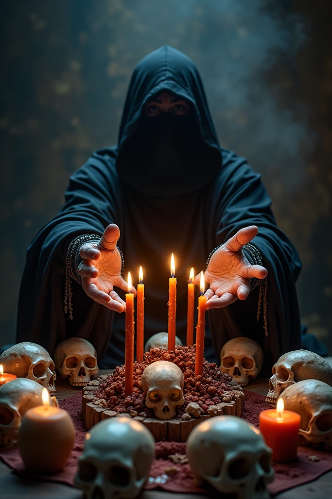 Image of witchcraft tools with cards, calaveras, candles, etc., make it super real and mega spooky