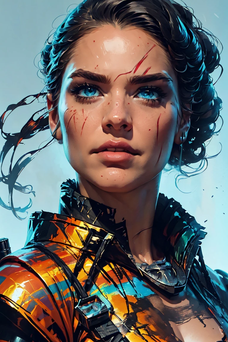 A digitally drawn illustration of an epic fantasy scene. A stunningly inspired painting of a smooth glass sculpture filled with a menacing molten rock, a menacing Terminator-inspired T800 robot infused with alcohol inks. A perfectly rendered face that highlights the stunning beauty of the dramatic victory. The artwork by Carne Griffiths and Wadim Kashin, using a graphic spray painting technique, centers on a grand and dramatic scene, approaching perfection with dynamic compositions, sharp focus, illustration, accent lighting, high contrast, bright, contrasting paints. High detail. Concept art, smooth textures. Artstation aesthetics by Squal92i.