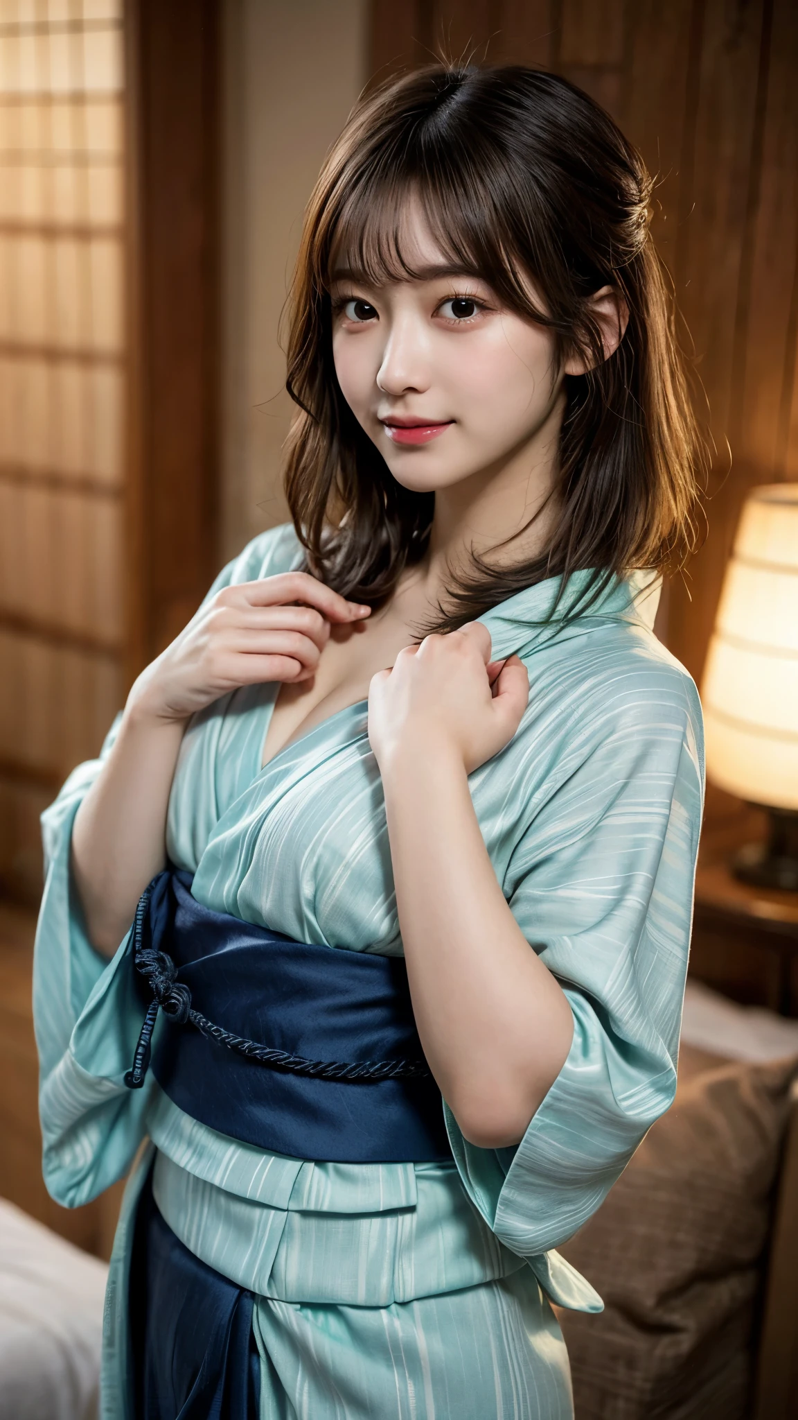 ((Female ninja))、(top-quality、8K、32K、masterpiece、超A high resolution、nffsw:1.3)、(Japan idol:1.3)、1girl in、(Colossal tits:1.25)、(short-hair)、abdominals、the perfect body、((Takan Ninja)), Delicate facial features, Ultra-realistic, Hyper-realistic, 鎖骨、Shadow、octan render、(((Mystical expression))),((Wear a beautiful kimono with a high degree of exposure)),hyperdetailed face、Detailed lipinely eye、二重まぶた、(魅惑的)、((agitation:1.5))、maikurobikini、((Navel))、Armpit、、Details of complex ornaments、Japan details、highly intricate detail、Realistic light、CGSoation Trendemale ninja)),Kunoichi Ninja、Throw shurikens、Japan holding a sword、Mystical expression、shrine background、Old Town of Japan、((heavy breastierce battles with ninjas))),(((Toostock))),