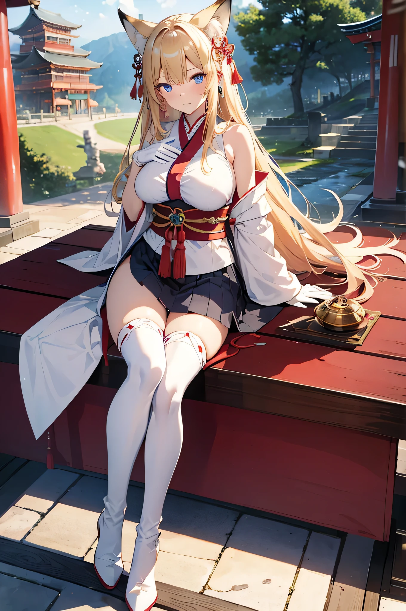anime styled。illustratio。Fantasia。White feathers。girl with。eye glass。is in estrus。a blond。komono。s Armor。Autumn rainy landscape。Colossal tits。teats。a miniskirt。cute shoes with brown skin。