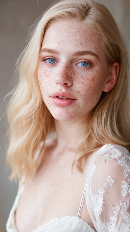 Beautiful blonde young woman with freckles,full lips,lace clothes,,90th photos from photo album, film, vintage style, flash from camera, hyper realistic,fine textures,high quality textures of materials, volumetric textures, natural textures, (natural colors, correct white balance, color correction, dehaze,clarity)