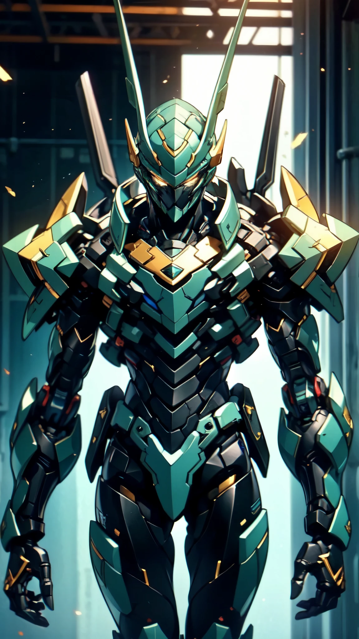 (masterpiece:1.5, best quality:1.5, extremely delicate:1.5), ((male:1.5)), a man wearing a full-face helmet, high-tech biomimetic armored combat suit, (a composite layered chest armor), the design balances heavy with agility, fully enclosed shoulder guards, matching arm and leg guards, a belt of gemstone, (the color scheme is primarily Green with Aqua and Red accents, Organic Biotech, Concept Inspired by Demon Knight, glowing eyes, armor glows, the huge cape fluttering in the wind), stand of a futuristic sci-fi city, this character embodies a finely crafted fantasy-style armored hero in anime style, exquisite and mature art style, metallic, high definition, highres, ultra-detailed, ultra-fine painting, professional, perfect body proportions, golden ratio, anatomically correct, symmetrical face, extremely detailed eyes and face, high quality eyes, creativity, RAW photo, UHD, 32k, Natural light, cinematic lighting, (masterpiece-anatomy-perfect:1.2)