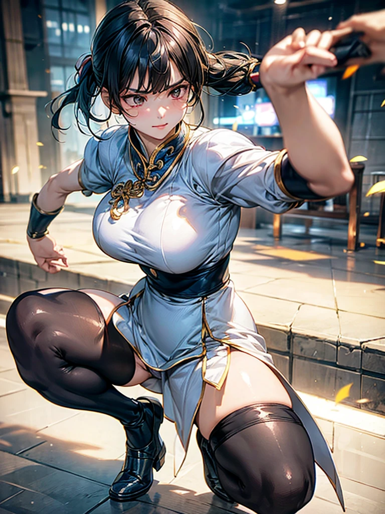 ((Finest quality)),(超A high resolution),(ultra-detailliert),((Best Anime)),sharpnes,Clair,Art with astounding depictions, (Female Martial Artist:1),Jumping and kicking:1.3