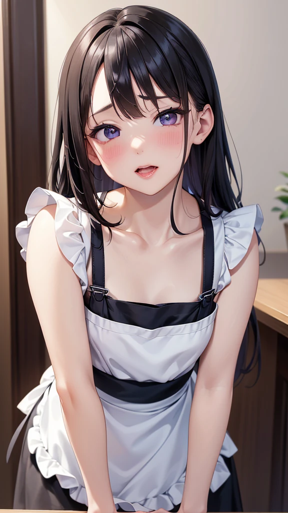 masterpiece, Highest quality, One Girl, Thighs, beautiful girl, Flowers, Lots of small petals, Narrow waist, Official Art, RAWphotograph,The needle is accurate、Face Light, Dynamic Lighting, Cinema Lighting, Ultra-realistic, High resolution, photograph, Sharp focus, Highly detailed eyes and face,Symmetrical face, whole body、Large Breasts、Long Hair、チラリと見えるThighs、Beautiful cleavage、Maid、Black shoes、Beautiful feet